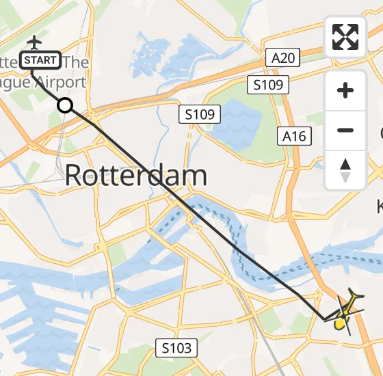 Vlucht Traumahelikopter PH-UMC van Rotterdam The Hague Airport naar Rotterdam op maandag 22 juli 2024 18:06