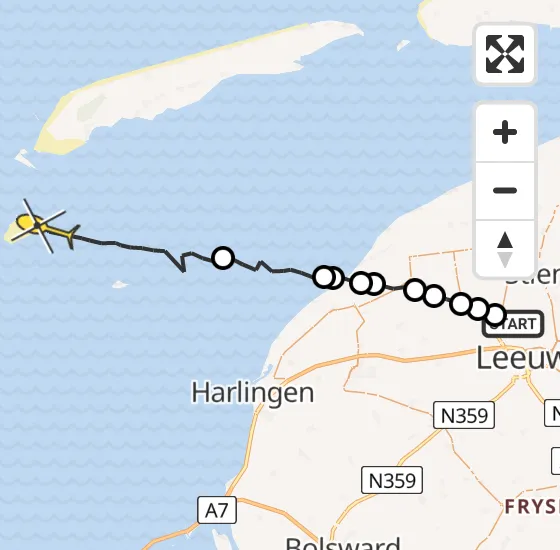 Vlucht Ambulancehelikopter PH-HOW van Ingelum naar West-Terschelling op maandag 22 juli 2024 20:08