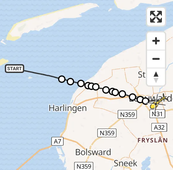 Vlucht Ambulancehelikopter PH-HOW van West-Terschelling naar Leeuwarden op maandag 22 juli 2024 20:41