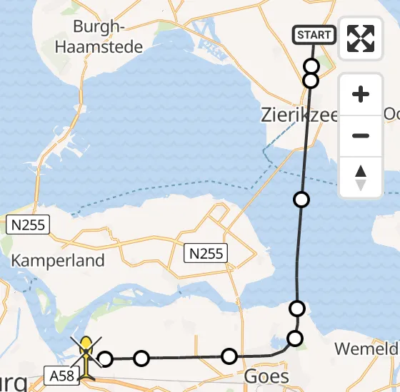 Vlucht Kustwachthelikopter PH-NCG van Noordgouwe naar Vliegveld Midden-Zeeland op maandag 22 juli 2024 20:58