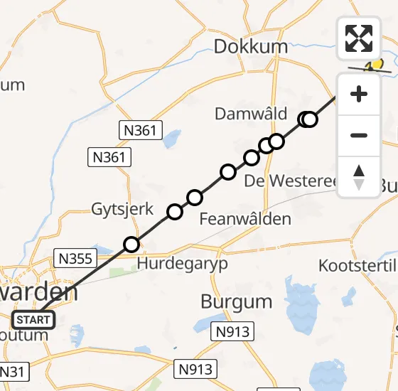 Vlucht Ambulancehelikopter PH-HOW van Leeuwarden naar Westergeest op maandag 22 juli 2024 21:14