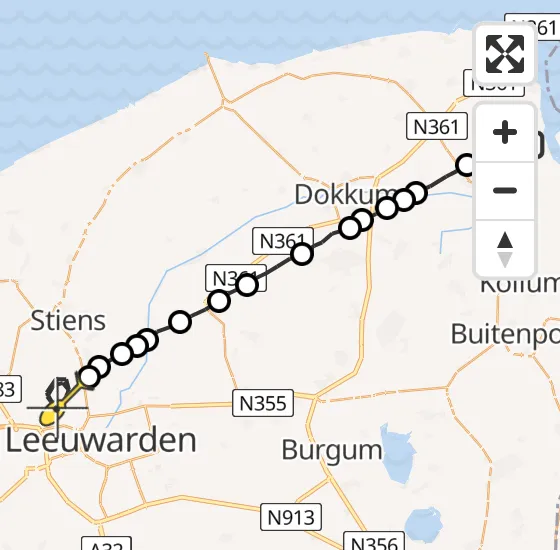 Vlucht Ambulancehelikopter PH-HOW van Anjum naar Vliegbasis Leeuwarden op maandag 22 juli 2024 22:04