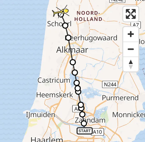 Vlucht Traumahelikopter PH-DOC van Amsterdam Heliport naar Warmenhuizen op dinsdag 23 juli 2024 8:39