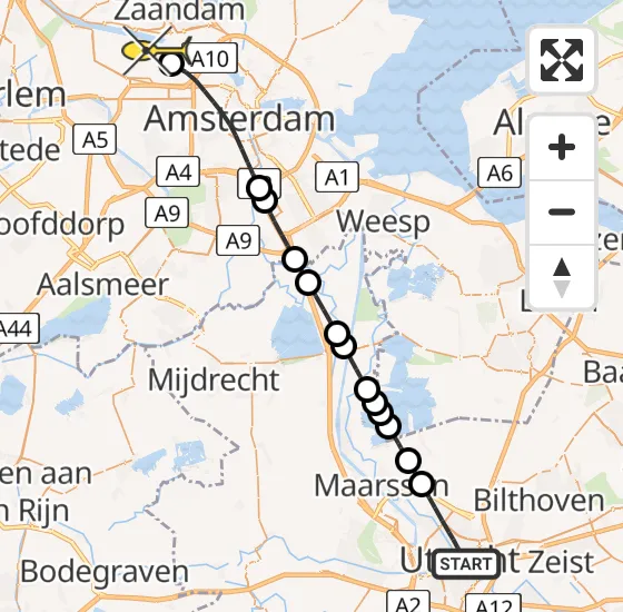Vlucht Traumahelikopter PH-DOC van Utrecht naar Amsterdam Heliport op dinsdag 23 juli 2024 10:35