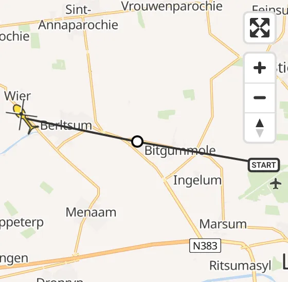 Vlucht Ambulancehelikopter PH-HOW van Vliegbasis Leeuwarden naar Wier op dinsdag 23 juli 2024 17:57
