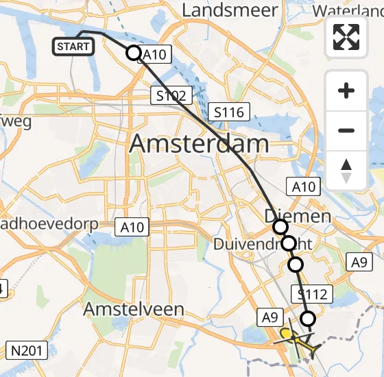 Vlucht Traumahelikopter PH-DOC van Amsterdam Heliport naar Academisch Medisch Centrum (AMC) op dinsdag 23 juli 2024 18:04