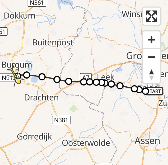 Vlucht Traumahelikopter PH-MAA van Groningen Airport Eelde naar Garyp op dinsdag 23 juli 2024 19:28