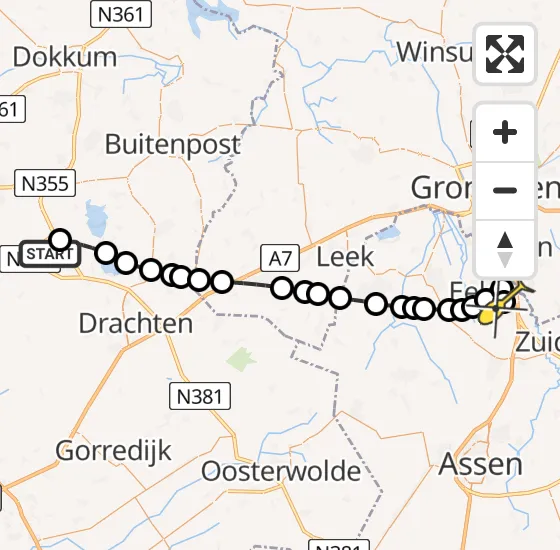 Vlucht Traumahelikopter PH-MAA van Garyp naar Groningen Airport Eelde op dinsdag 23 juli 2024 20:13
