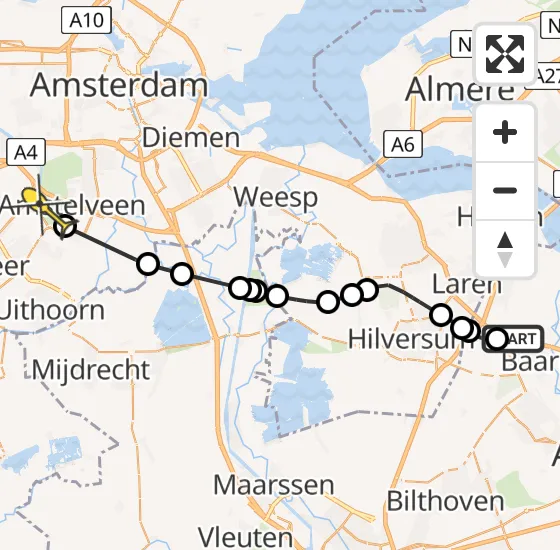 Vlucht Politiehelikopter PH-PXE van Eemnes naar Amstelveen op dinsdag 23 juli 2024 21:21
