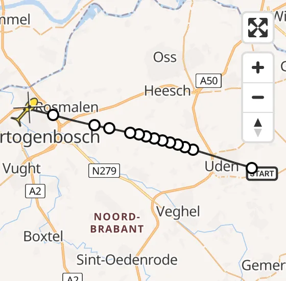 Vlucht Traumahelikopter PH-LLN van Vliegbasis Volkel naar 's-Hertogenbosch op dinsdag 23 juli 2024 21:33