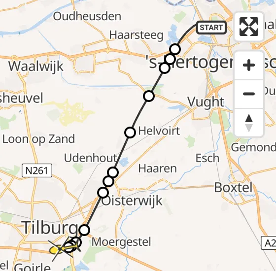 Vlucht Traumahelikopter PH-LLN van 's-Hertogenbosch naar Tilburg op dinsdag 23 juli 2024 22:13