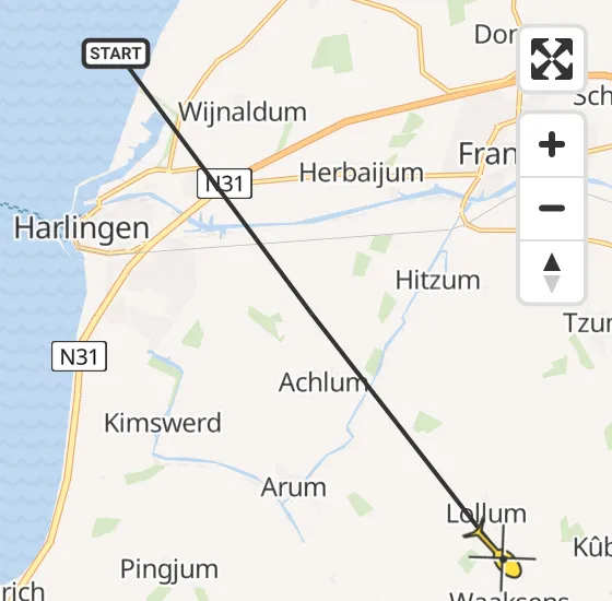 Vlucht Ambulancehelikopter PH-HOW van Harlingen naar Lollum op woensdag 24 juli 2024 3:56