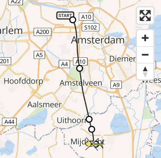Vlucht Traumahelikopter PH-DOC van Amsterdam Heliport naar Mijdrecht op woensdag 24 juli 2024 14:57