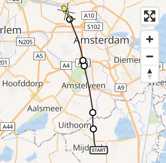 Vlucht Traumahelikopter PH-DOC van Mijdrecht naar Amsterdam Heliport op woensdag 24 juli 2024 15:31