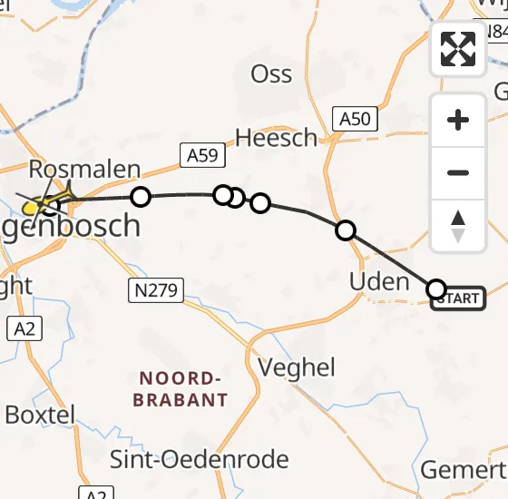 Vlucht Traumahelikopter PH-LLN van Vliegbasis Volkel naar 's-Hertogenbosch op woensdag 24 juli 2024 15:56