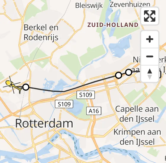 Vlucht Traumahelikopter PH-UMC van Nieuwerkerk aan den IJssel naar Rotterdam The Hague Airport op woensdag 24 juli 2024 17:23
