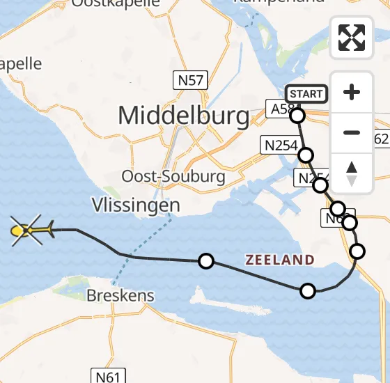 Vlucht Kustwachthelikopter PH-NCG van Vliegveld Midden-Zeeland naar Vlissingen op woensdag 24 juli 2024 18:58