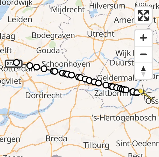 Vlucht Traumahelikopter PH-UMC van Rotterdam The Hague Airport naar Lithoijen op woensdag 24 juli 2024 19:10