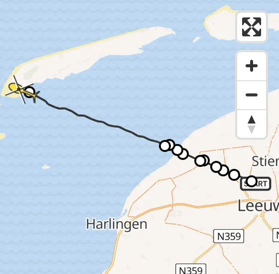 Vlucht Ambulancehelikopter PH-HOW van Ingelum naar West-Terschelling op woensdag 24 juli 2024 23:25