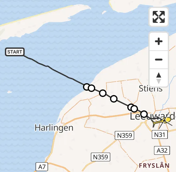 Vlucht Ambulancehelikopter PH-HOW van Formerum naar Leeuwarden op woensdag 24 juli 2024 23:57