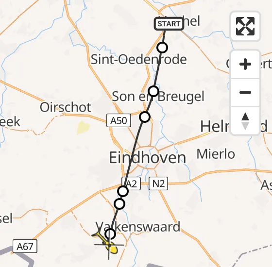 Vlucht Traumahelikopter PH-LLN van Veghel naar Westerhoven op donderdag 25 juli 2024 16:51