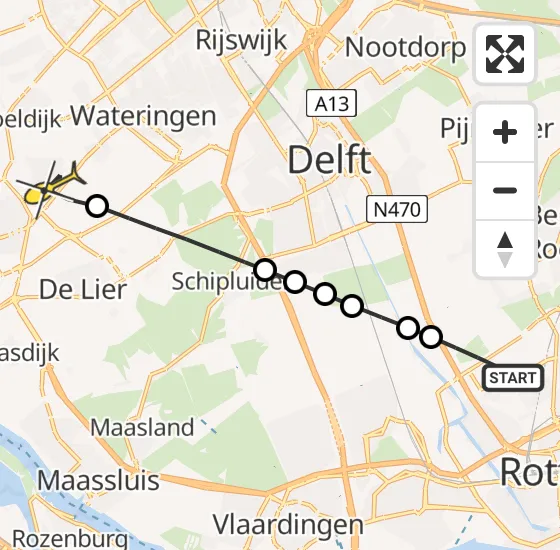 Vlucht Traumahelikopter PH-UMC van Rotterdam The Hague Airport naar Honselersdijk op donderdag 25 juli 2024 17:02