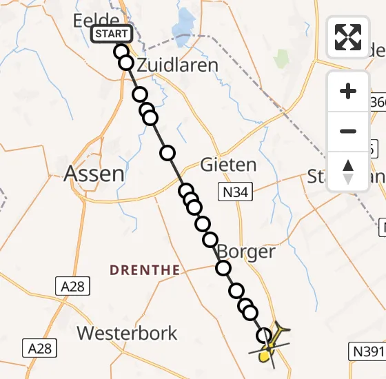 Vlucht Traumahelikopter PH-MAA van Groningen Airport Eelde naar Odoornerveen op donderdag 25 juli 2024 17:56