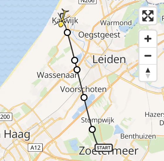 Vlucht Traumahelikopter PH-UMC van Zoetermeer naar Katwijk op donderdag 25 juli 2024 18:02