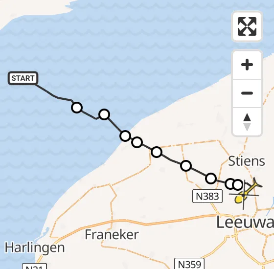 Vlucht Ambulancehelikopter PH-HOW van Oosterend naar Vliegbasis Leeuwarden op donderdag 25 juli 2024 21:19