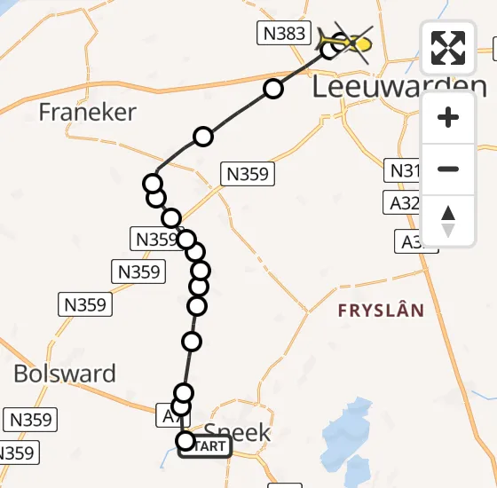 Vlucht Ambulancehelikopter PH-HOW van Sneek naar Vliegbasis Leeuwarden op vrijdag 26 juli 2024 0:09