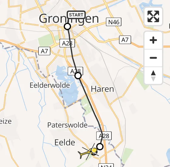 Vlucht Traumahelikopter PH-MAA van Universitair Medisch Centrum Groningen naar Groningen Airport Eelde op vrijdag 26 juli 2024 18:29