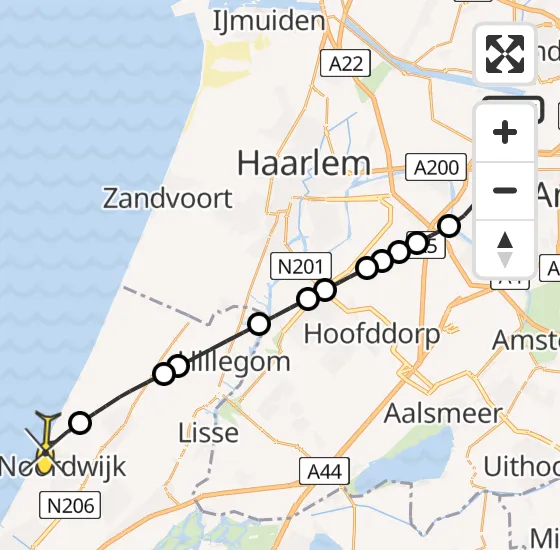 Vlucht Traumahelikopter PH-DOC van Amsterdam Heliport naar Noordwijk op vrijdag 26 juli 2024 18:41