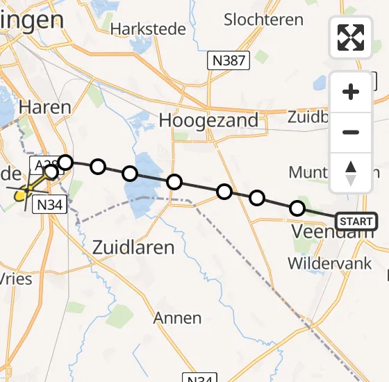 Vlucht Traumahelikopter PH-MAA van Veendam naar Groningen Airport Eelde op vrijdag 26 juli 2024 21:08