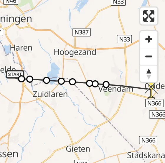 Vlucht Traumahelikopter PH-MAA van Groningen Airport Eelde naar Oude Pekela op vrijdag 26 juli 2024 21:57
