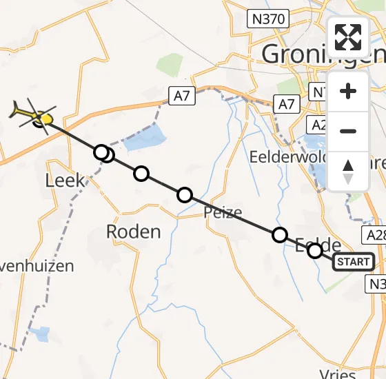 Vlucht Traumahelikopter PH-MAA van Groningen Airport Eelde naar Tolbert op zaterdag 27 juli 2024 7:50
