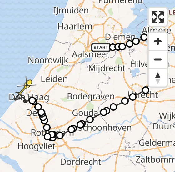 Vlucht Politiehelikopter PH-PXA van Amstelveen naar Den Haag op zaterdag 27 juli 2024 9:33