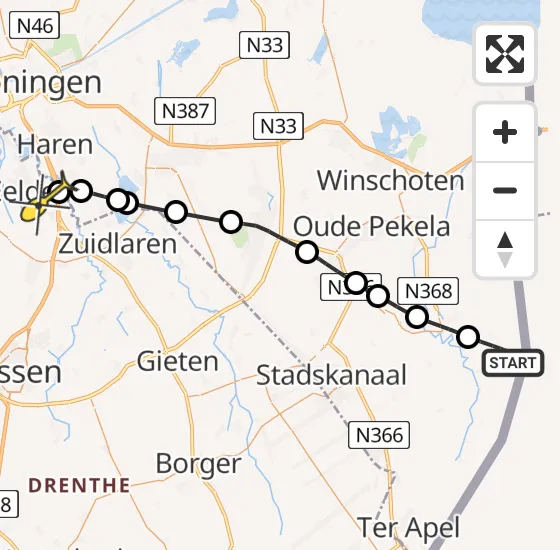 Vlucht Traumahelikopter PH-MAA van Bourtange naar Groningen Airport Eelde op zaterdag 27 juli 2024 17:52