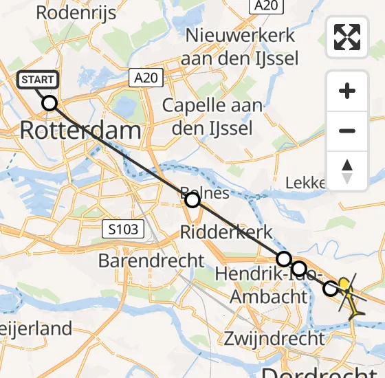 Vlucht Traumahelikopter PH-UMC van Rotterdam The Hague Airport naar Papendrecht op zondag 28 juli 2024 9:08