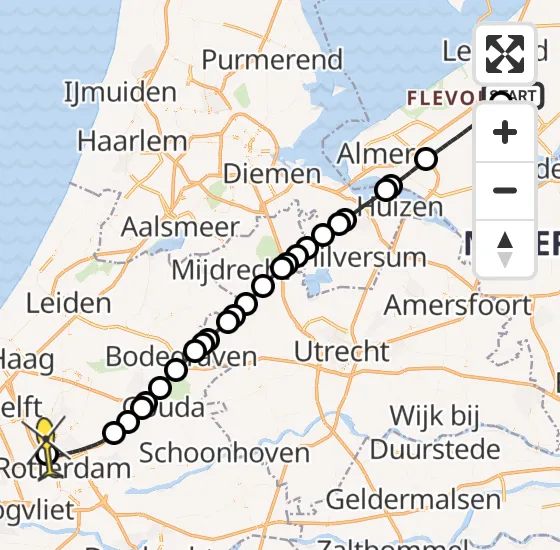 Vlucht Traumahelikopter PH-HVB van Lelystad Airport naar Rotterdam The Hague Airport op zondag 28 juli 2024 13:08