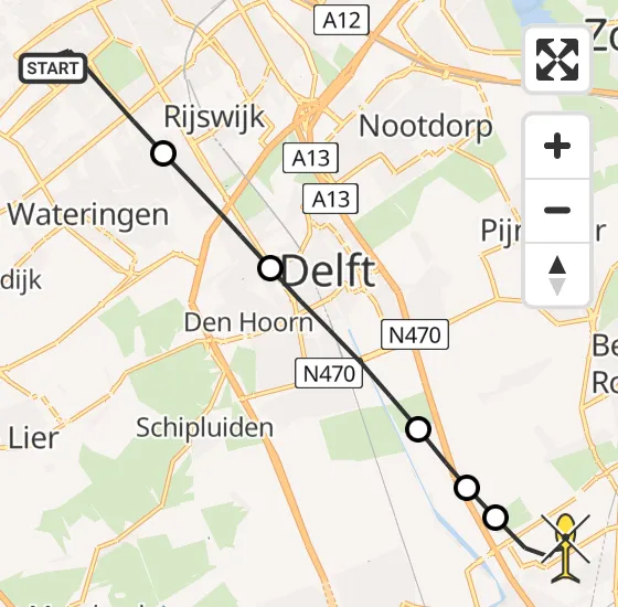 Vlucht Traumahelikopter PH-HVB van Den Haag naar Rotterdam The Hague Airport op zondag 28 juli 2024 17:45