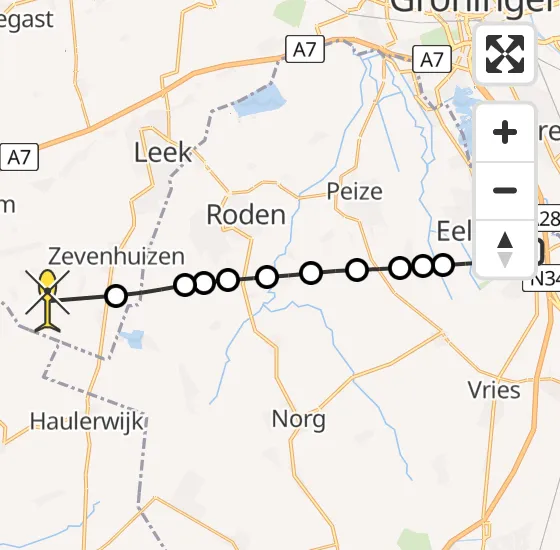 Vlucht Traumahelikopter PH-MAA van Groningen Airport Eelde naar Zevenhuizen op zondag 28 juli 2024 17:59