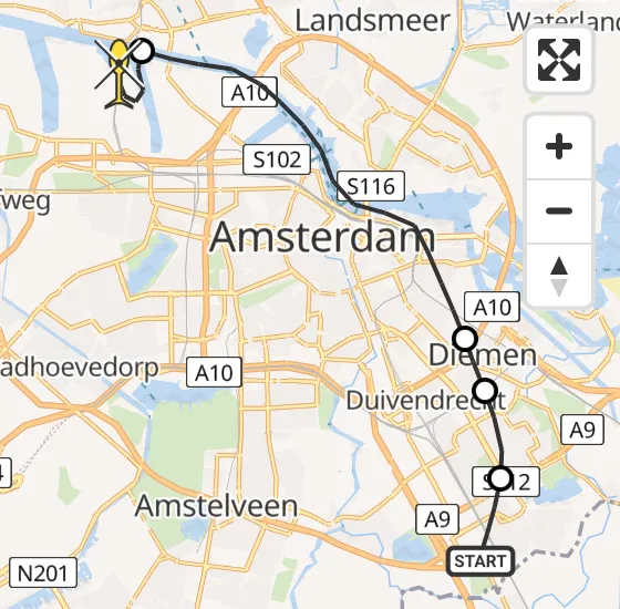 Vlucht Traumahelikopter PH-DOC van Academisch Medisch Centrum (AMC) naar Amsterdam Heliport op zondag 28 juli 2024 19:55