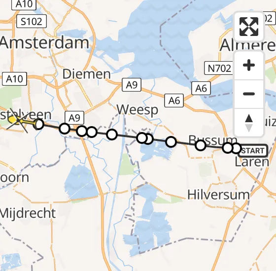 Vlucht Politiehelikopter PH-PXA van Blaricum naar Amstelveen op zondag 28 juli 2024 22:01