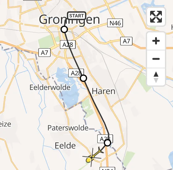 Vlucht Traumahelikopter PH-MAA van Universitair Medisch Centrum Groningen naar Groningen Airport Eelde op maandag 29 juli 2024 0:14