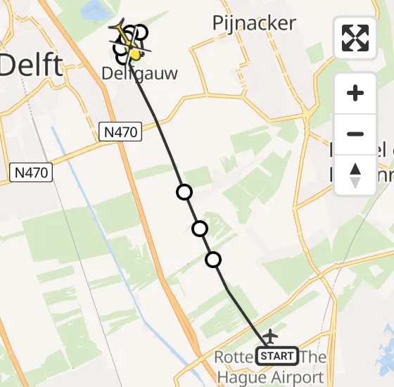 Vlucht Traumahelikopter PH-HVB van Rotterdam The Hague Airport naar Delfgauw op maandag 29 juli 2024 5:55
