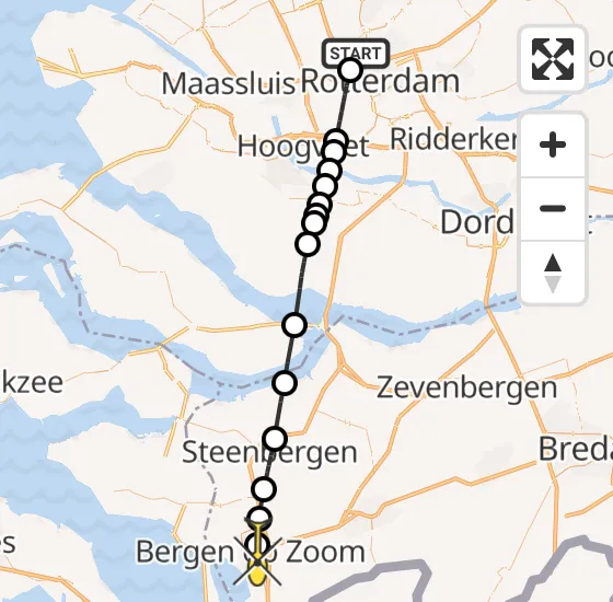 Vlucht Traumahelikopter PH-HVB van Rotterdam The Hague Airport naar Bergen op Zoom op maandag 29 juli 2024 9:53