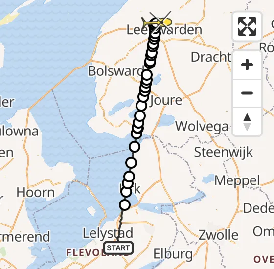 Vlucht Ambulancehelikopter PH-OOP van Lelystad naar Vliegbasis Leeuwarden op maandag 29 juli 2024 14:18