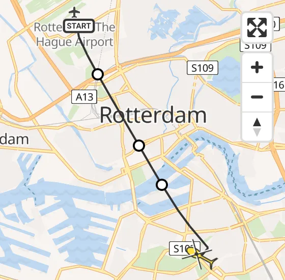 Vlucht Traumahelikopter PH-HVB van Rotterdam The Hague Airport naar Rotterdam op maandag 29 juli 2024 17:55