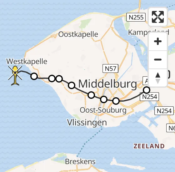 Vlucht Kustwachthelikopter PH-NCG van Vliegveld Midden-Zeeland naar Vlissingen op maandag 29 juli 2024 19:23