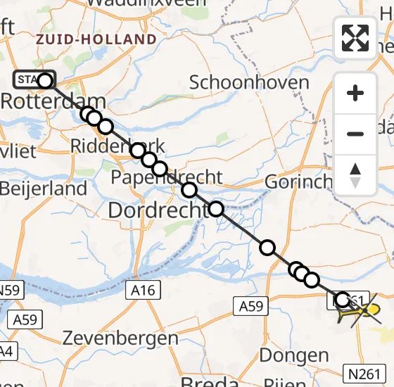 Vlucht Traumahelikopter PH-HVB van Rotterdam The Hague Airport naar Waalwijk op maandag 29 juli 2024 20:50